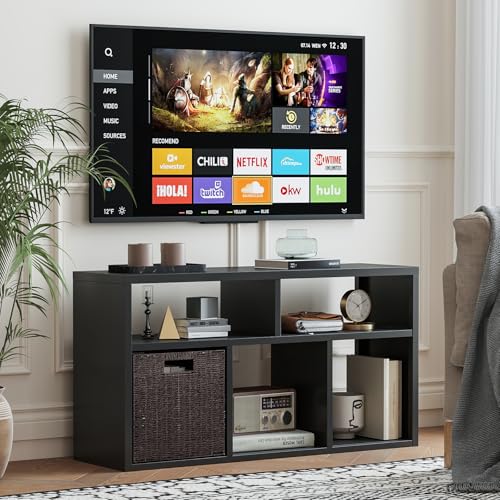 Metal 5 Cube Storage Organizer, Black Short Bookshelf with Storage, 2 Tier Cube Storage Shelf, Small TV Stand Entertainment Center, Side Table for Living Room, Office, Study, Easy Assembly - color: Black, size: 5 Cube-21.6"H