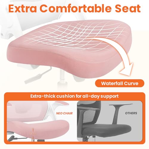 NEO Chair Office Desk Gaming Chair Computer High Back Mesh Seat with Rolling Wheels Ergonomic Adjustable Comfy Flip-up Armrests Lumbar Support Height for Home (Pink White Frame) - color: Pink