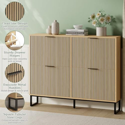 Shoe Cabinet Storage with 4 Flip Drawers, Narrow Hidden Shoe Organizer Cabinet for Entryway, Modern Freestanding Slim Shoe Rack Organizer Shoe Cupboard for Hallway, Natural Wood - size: 4 Flip Drawers
