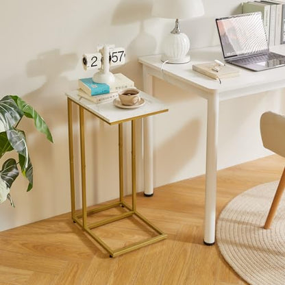Aibiju Small Side Tables C Shaped, End Table, Small Table Stand for Living Room Bedroom, Little Bedside Table Faux Marble+Gold YD-TM051G - color: Marble Grain Tabletop+gold Legs