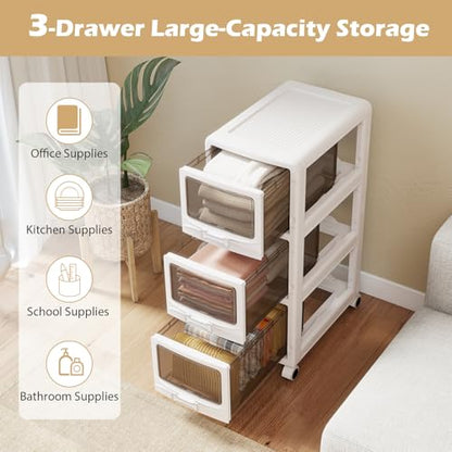 Giantex 3-Tier Rolling Storage Cart, Utility Cart with 3 Drawers & Lockable Wheels for School Art Craft Supplies, Plastic Organizer and Storage for Kitchen and Home Office - size: 3-Tier