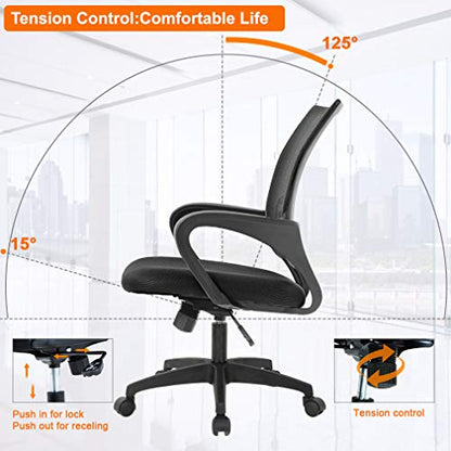 BestOffice Ergonomic Office Chair | Mid-Back Swivel Desk Chair | Black | with Lumbar Support, Adjustable Height & Breathable Backrest | Sponge Seat & Rolling Wheels | for Home, Office | Pack of 1 - color: Black, style: pack of 1