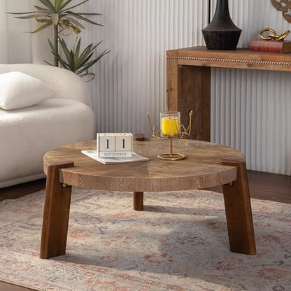 36.61'' Round Coffee Table, Modern Countryside Farmhouse Rustic Wood Coffee Table for Living Room, Easy Assembly, Natural - color: Ø36.61''-natural Wood