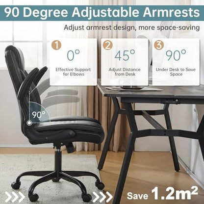 YFO Leather Office Ergonomic Home Office Desk Chair, Back Support Swivel Executive Office Chair with Wheels and Flip-Up Armrests, Small Gaming Chair with Adjustable Rocking Function, Black - color: Black