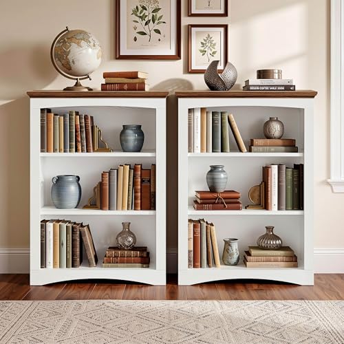 IRONCK 43" Tall 3-Tier Bookshelf, Farmhouse Bookcase White | White finish, anti-tip design, wood thick shelf, 30" wide floor-standing unit for home office, living room, bedroom