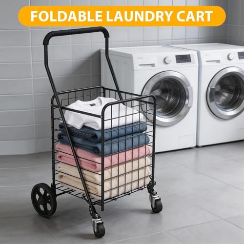 Kiffler Grocery Shopping Cart with 360° Rolling Swivel Wheels, 100LBS Utility Cart Easily Collapsible Cart Extended Foam Cover, Trolley for Laundry,Groceries,Travel Black (Medium) - size: Medium