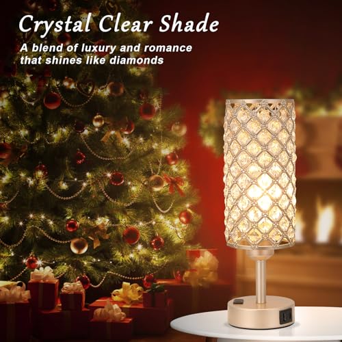 Hong-in Touch Table Lamps for Bedrooms Set of 2-3 Way Dimmable Champagne Gold Crystal Lamps with Crystal Shade, Bedside Nightstand Lamp for Living Room Bedroom Home Office - color: Champagne Gold
