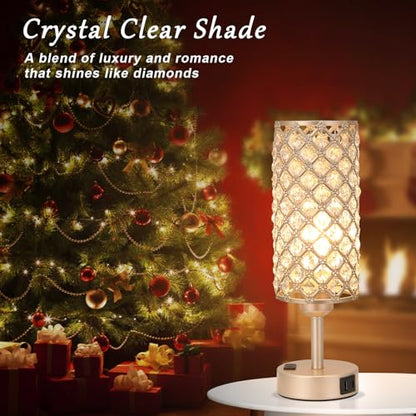 Hong-in Touch Table Lamps for Bedrooms Set of 2-3 Way Dimmable Champagne Gold Crystal Lamps with Crystal Shade, Bedside Nightstand Lamp for Living Room Bedroom Home Office - color: Champagne Gold