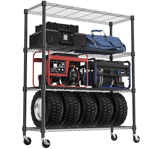 M MZG 1400LBS 47.2" W 4 Tiers Storage Shelves Metal Shelving Unit with Wheels Heavy Duty Garage Shelving Adjustable Wire Shelves for Pantry,Kitchen,Garage,Basement,Black 17.7" D x 47.2" W x 62.7" H - color: Black, size: 4 Tiers, 17.7"D x 47.2"W x 62.7"H