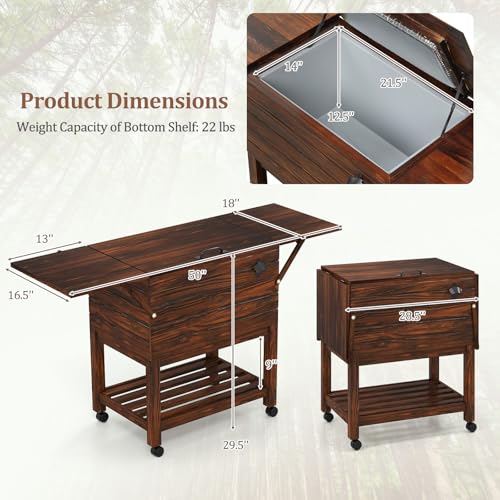 Tangkula Wooden Patio Cooler, Outdoor Ice Chest Beverage Bar, Cooler Table for Poolside, Backyard, Party, BBQ - size: Large