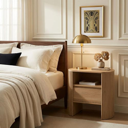 Fluted Nightstand with Drawer, Wood Bedside Table with Storage Shelf, Night Stand for Bedroom, Small Side Table for Living Room, Modern End Table for Small Space