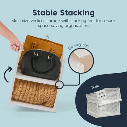 IRIS USA Modular Storage Organizer, 2 Pack, Made in USA, Foldable Stackable Storage Baskets with Stacking Pins, Tool-Free Collapsible Organization System for Closet, Bedroom, Laundry, Office, White - size: 21 Qt. - Collapsible Basket, style: 2 Pack