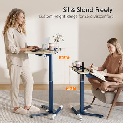 ROMOON Portable Standing Desk with Wheels, Height Adjustable Mobile Desk | Rolling Laptop Cart with Tilt Top, Storage, 24" Sit-Stand Computer Table for Home Office, Bedroom, Small Spaces, Oat Yellow - color: Oat Yellow