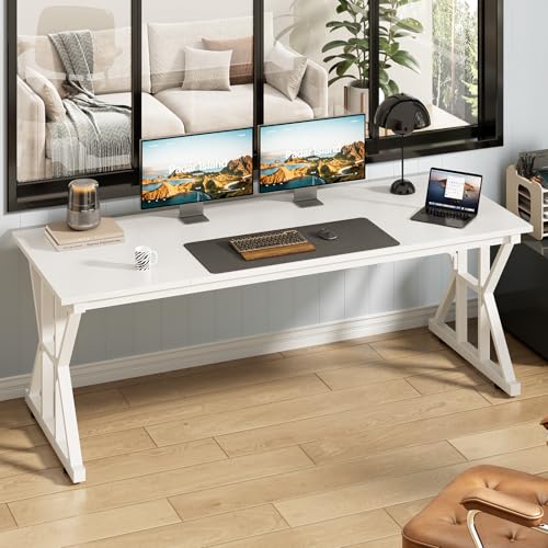 TVU Computer Desk, 63 inch Large Office Desk, Study Writing Table with Thicken Frame, Gaming Desk, Modern Simple Desk for Home Office, White - color: White, size: 63inch