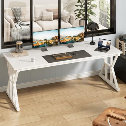 TVU Computer Desk, 63 inch Large Office Desk, Study Writing Table with Thicken Frame, Gaming Desk, Modern Simple Desk for Home Office, White - color: White, size: 63inch
