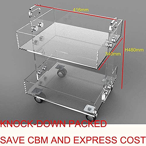ONELUX (Flat Packed) Original Acrylic Side Table,Clear Table with Wheels,Acrylic Bedside Tables/Night Stand - 41×34×48H CM - size: 13.4 in x 16.1 in x 18.9 in