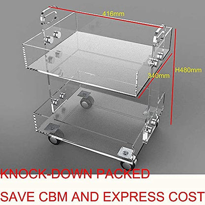 ONELUX (Flat Packed) Original Acrylic Side Table,Clear Table with Wheels,Acrylic Bedside Tables/Night Stand - 41×34×48H CM - size: 13.4 in x 16.1 in x 18.9 in