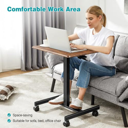DUMOS Mobile Small Standing Desk, Laptop Desk, Home Office | Portable Rolling Design, 2 Lockable Wheels, Adjustable Height Computer Workstation, 19 Inch, Brown - color: Chocolate