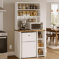 DWVO White Mini Fridge Cabinet Stand with Storage, 6-Tier Bakers Rack with Power Outlet, Kitchen Microwave Stand Farmhouse Tall Coffee Bar Station for Dining Room Living Room Dorm Office | Fits mini fridge, 6-tier storage, built-in power outlet, farmhouse