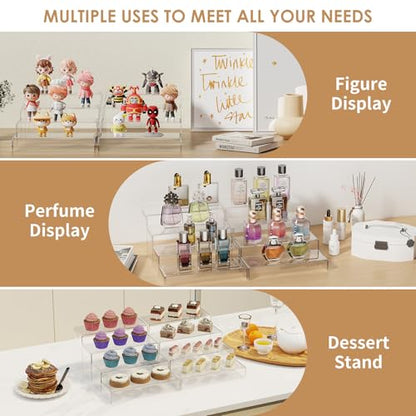 Anglelife 8 Pieces 2 Set (7”L~8”L~9”L) Large Display Risers, 4" Wide Clear Rectangular Stand Shelf for Showcase Collectibles, Acrylic Cake Shelves for Retail Desktop Jewelry Funko Pop Figures