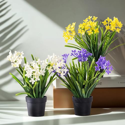 3 Pack Fake Small Plant in Pot Artificial Potted Flowers for Home Decor Fake Flower Plant Greenery Mini Faux Plant for Indoor Bedroom Living Room Office Shelf Bathroom Farmhouse Decor (Type 1) - color: Type 1