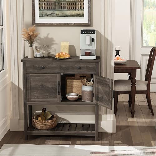 ChooChoo Farmhouse Console Table, Entryway Table with Storage Shelf, Coffee Bar Cabinet, Narrow Buffet Sideboard for Kitchen, Hallway, Living Room, Ash Gray - color: Ash Gray