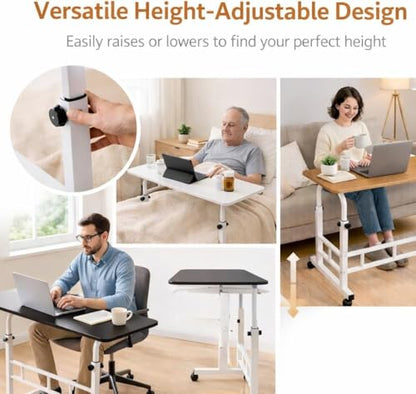 Mobile Standing Desk Adjustable Height for Laptop – Small Rolling Desk & Portable Table on Wheels – Small Standing Table with Wheels for Home Office (White) - color: White