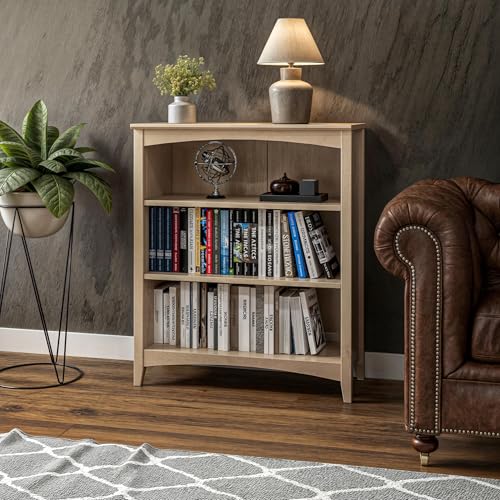 Camaflexi Shaker Style 3 Shelf Bookcase/Solid Wood / 36" High/Adjustable Shelving/Closed Back/Display Bookshelf for Living Room, Bedroom, Home and Office, Light Oak - color: Light Oak, size: 36"