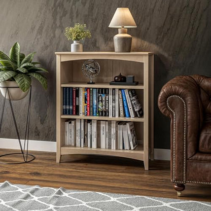 Camaflexi Shaker Style 3 Shelf Bookcase/Solid Wood / 36" High/Adjustable Shelving/Closed Back/Display Bookshelf for Living Room, Bedroom, Home and Office, Light Oak - color: Light Oak, size: 36"