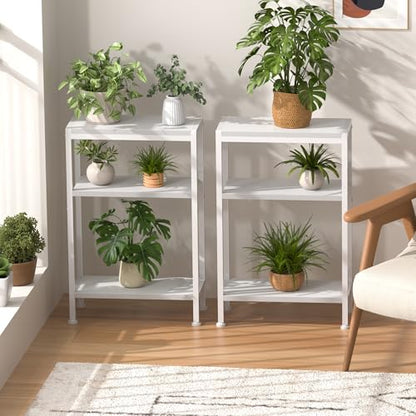 Narrow Side Table for Small Space, 3 Tier Slim End Table, Thin Nightstand, Skinny Snack Couch Table, Sofa Bedside Table, Tall Plant Stand in Living Room, Bedroom, Study, Kitchen and Balcony (White) - color: White, size: 3-Tier (7.9''D*17''W*26.6''H)