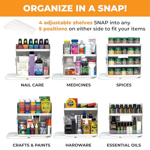 Spice Rack Organizer for Cabinet, 4 Adjustable Shelves | 4 Snap-In Adjustable Shelves, 8.9"H x 6.1"W x 10.8"D, Magnetic Modular Connect, Pivot-Up Shelves, Small Things Tray, No Tools