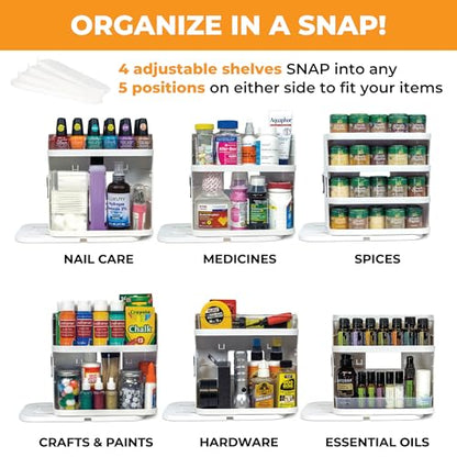 Spice Rack Organizer for Cabinet, 4 Adjustable Shelves | 4 Snap-In Adjustable Shelves, 8.9"H x 6.1"W x 10.8"D, Magnetic Modular Connect, Pivot-Up Shelves, Small Things Tray, No Tools