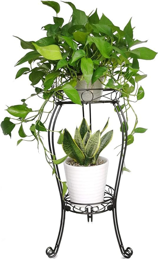 TREEZITEK 28.4 inches Tall Metal Plant Stand 11.8 Dia for Indoor or Outdoor use,2 Tier Heavy Duty Flower Pot Stand Rack 11.8 inches Diameter Holds Big Heavy Plants,Black (28.4 INCHES TALL) - size: 28.4 INCHES TALL