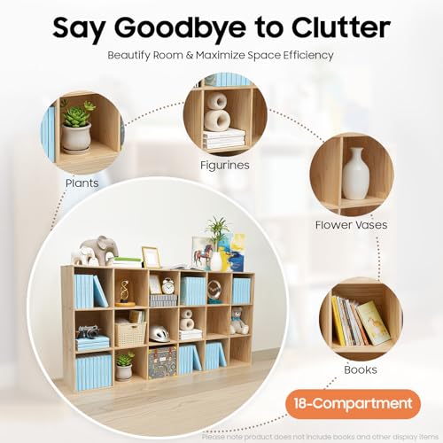 18 Cube Storage Organizer, Solid Wood Bookshelf, Vertical or Horizontal Bookcase, Open Cube Book Shelf, 70.9 in Cubes Organizer for Bedroom, Living Room, Office (70.9 X 11.8 X 35.4 in) - size: 70.9 X 11.8 X 35.4 in