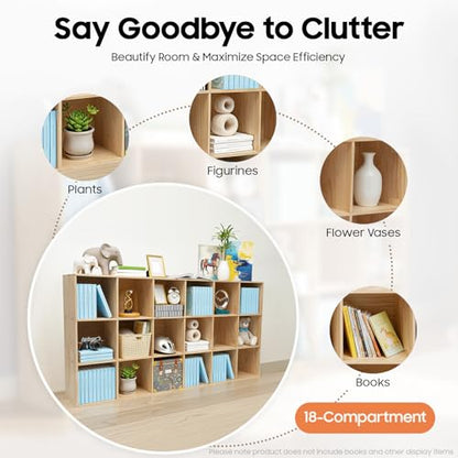 18 Cube Storage Organizer, Solid Wood Bookshelf, Vertical or Horizontal Bookcase, Open Cube Book Shelf, 70.9 in Cubes Organizer for Bedroom, Living Room, Office (70.9 X 11.8 X 35.4 in) - size: 70.9 X 11.8 X 35.4 in