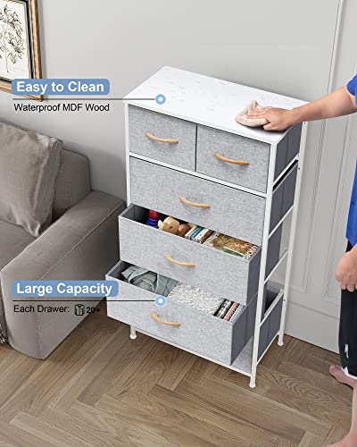 Crestlive Products Vertical Dresser Storage Tower - Sturdy Steel Frame, Wood Top, Easy Pull Fabric Bins, Wood Handles - Organizer Unit for Bedroom, Hallway, Entryway, Closets - 6 Drawers (Light Grey) - color: Light Gray, style: 6 Drawers