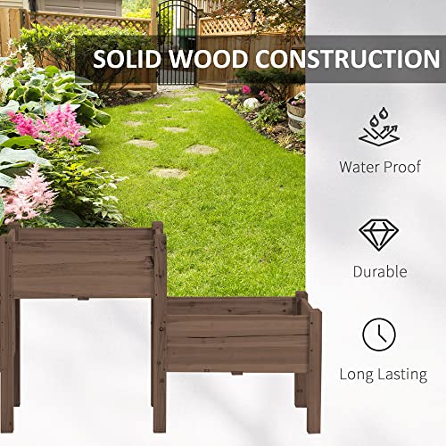 Outsunny Raised Garden Bed with 3 Planter Box, Elevated Wooden Plant Stand with Drainage Holes, for Vegetables, Herb and Flowers, Coffee - color: Coffee, size: 6.04' x 1.48' x 2.63'
