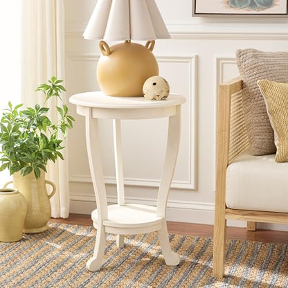 SAFAVIEH Furniture - Mary Pedestal Table - Ivory - Solid Wood - Farmhouse Pedestal Design - Ideal for Living Room, Entryway, Home Office, 18.1" W x 18.1" D x 26" H (AMH5711J) - color: Ivory