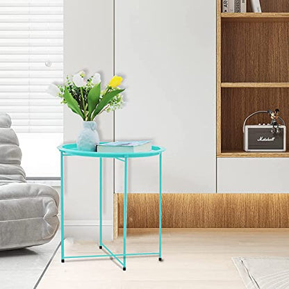 Garden 4 you End Table Set of 2, Outdoor Side Table, Small Patio Table Metal Side Table, Round Folding Side Table, for Outdoor and Living Room,Green - color: Green