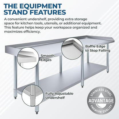 Stainless Steel Equipment Grill Stand with Adjustable Undershelf | Heavy Duty 18-Gauge Top | NSF Certified for Kitchens, Utility Rooms & Catering (72" x 30") - size: 72" x 30"
