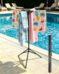 Pool Towel Rack Outdoor, 4 Arms Adjustable 51-71 Inch Freestanding Foldable Drying Rack for Pool, Camping, Backyard, Rust-Resistant Steel, Holds Towels & Swim Gear