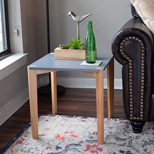 BIRDROCK HOME End Table with Grey Top and Wooden Legs – Modern Minimalist Furniture - Natural Wood Legs – Lightweight Night Stand – Square Side Unique Decorative End Accent – Living Room Bedroom
