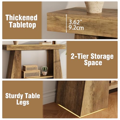 47.24" Farmhouse Entryway Console Table, Narrow Sofa Table Behind Couch, Wooden Rectangular Entry Table with Storage Shelves for Entrance, Hallway, Living Room, Foyer