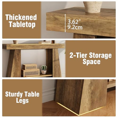 47.24" Farmhouse Entryway Console Table, Narrow Sofa Table Behind Couch, Wooden Rectangular Entry Table with Storage Shelves for Entrance, Hallway, Living Room, Foyer