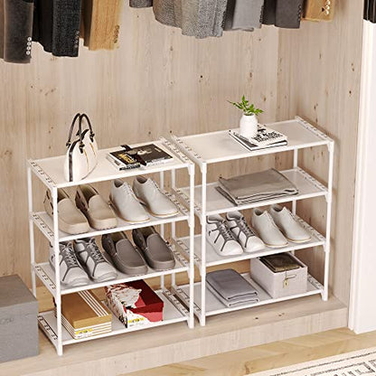 4-Tier Small Shoe Rack Space Saving Shoe Shelf Storage Organizer for Entryway Hallway Closet Bathroom Garage,Stackable Shoe Stand(White) - size: 4-White(17.5W")