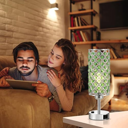 Hong-in Green Crystal Lamp Touch Control Set of 2, Crystal Table Lamps with USB C+A Ports & AC Outlet, 3-Way Dimmable Nightstand Touch Lamp, Modern Bedside Table Lamp for Bedroom(Bulbs Included) - color: Green