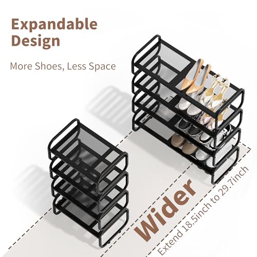 4Tier Shoe Rack - Expandable Shoe Organizer for Closet, Adjustable Metal Shoe Shelf Storage, Stackable Long Shoe Stand Holder for Garage, Entryway, Door Entrance - size: 4 Tier