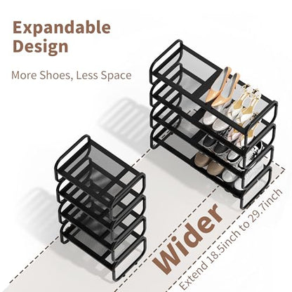 4Tier Shoe Rack - Expandable Shoe Organizer for Closet, Adjustable Metal Shoe Shelf Storage, Stackable Long Shoe Stand Holder for Garage, Entryway, Door Entrance - size: 4 Tier