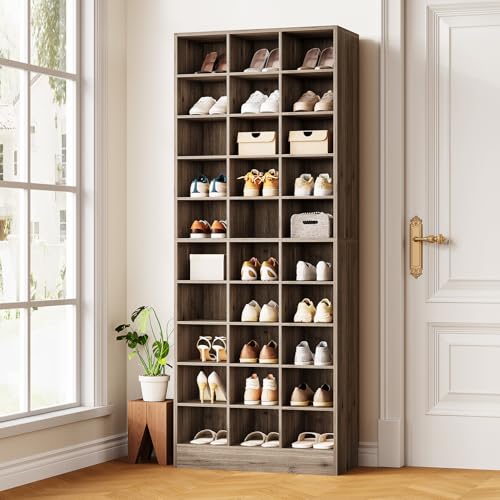 LITTLE TREE 70.9" Tall Shoe Rack, 10-Tier Freestanding Shelf, Max. Store 30 Pairs, Shoe Cabinet Organizer for Living Room, Entryway, Cloakroom, Grey - color: Grey