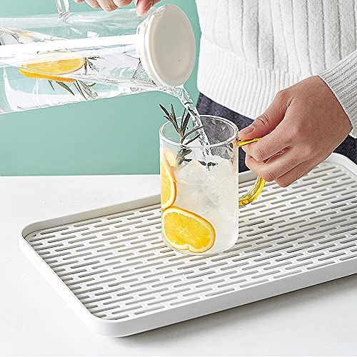2Packs Serving Tray & Dish Rack & Flat Drain Board, Multi-Use Tray for Serving, Fruit Drain, Cup Drain, Vegetable Drain, White & Grey, Perfect for Coffee, Kitchen, (6.69W x 12.2L) - size: 6.69W x 12.2L- 2packs